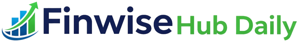 FinWiseHubDaily official logo featuring a blue and green bar chart with a rising arrow next to the brand name.