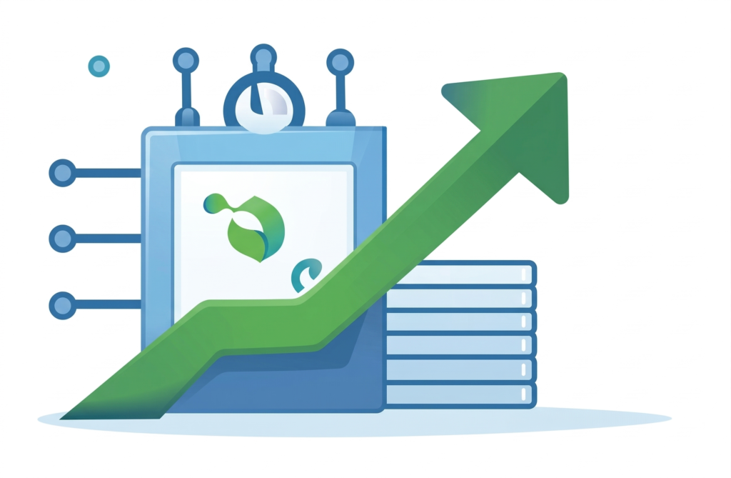 Inflation impact illustration featuring a blue technical interface with a green upward arrow and stacked coins, representing the calculation of future currency value.