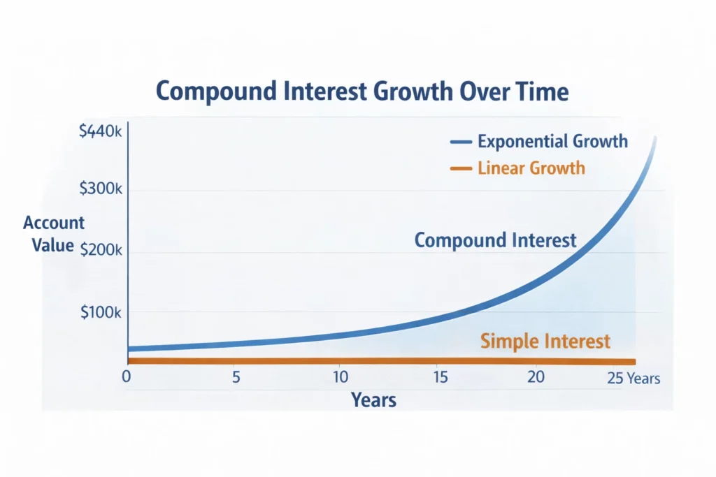 simple vs compound interest growth chart